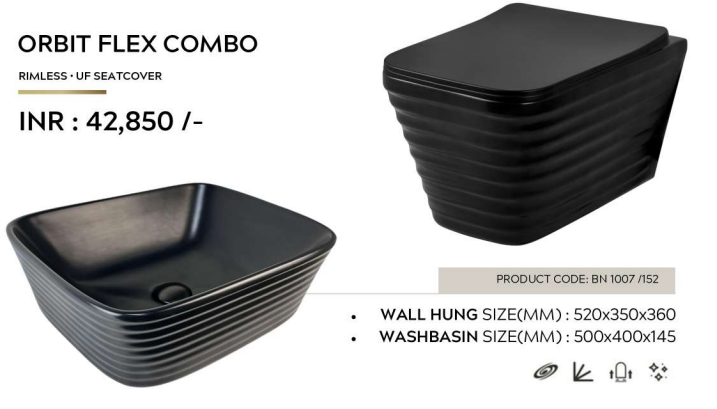 Mizmo , Designer Combo set , Wall hang WC + Counter top , Black , ORBIT FLEX COMBO