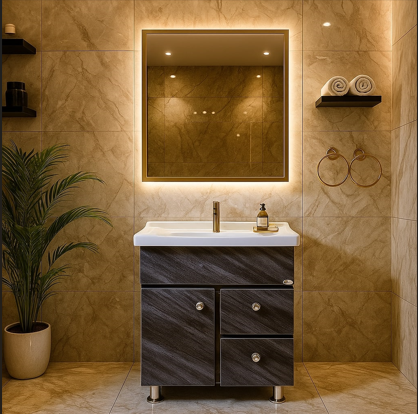 HDHMR Bathroom Vanity , 24x18 , Dual Mount (Wall/Floor) Waterproof Cabinet with Soft Close & Storage , 2402