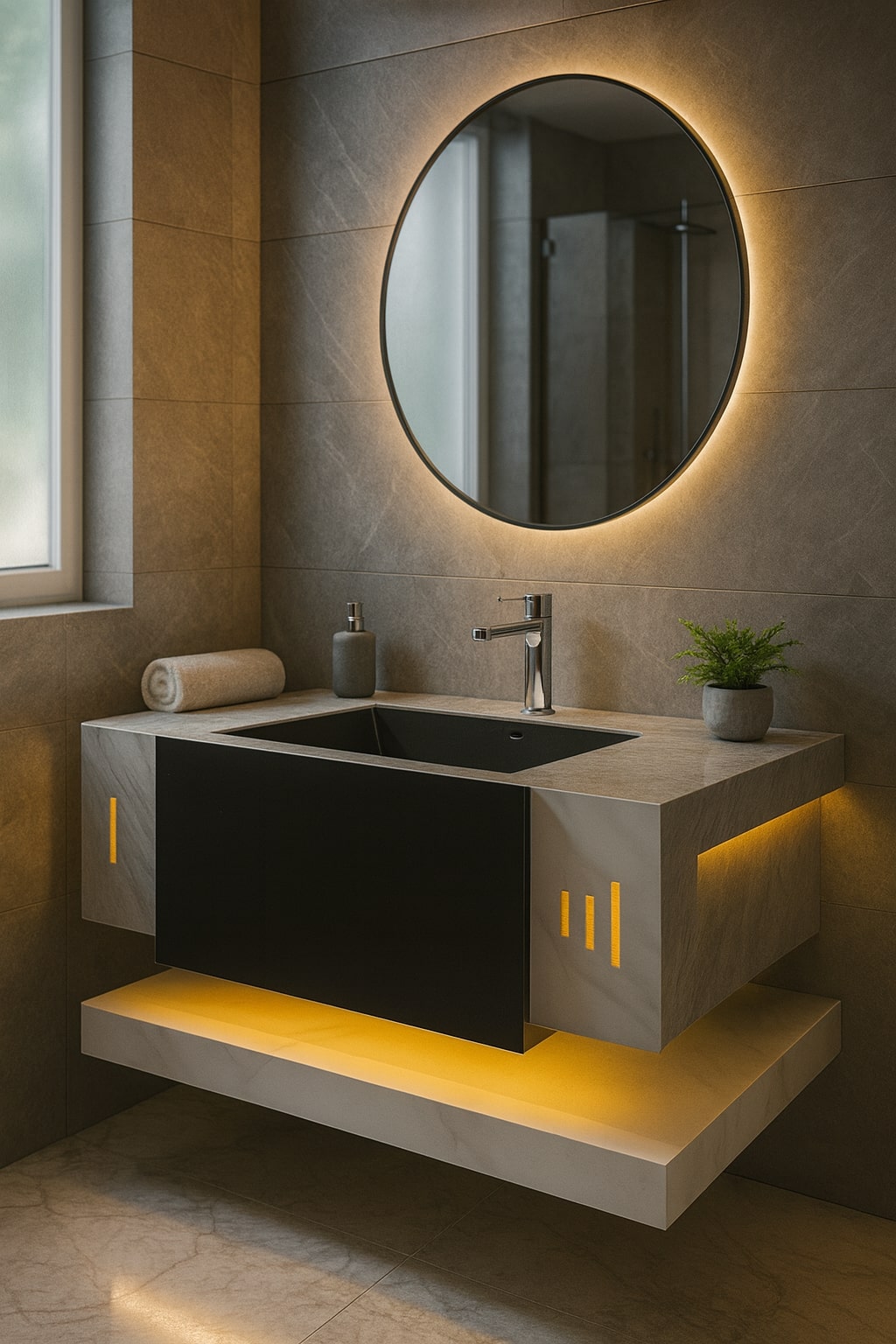 Mizmo Stone Vanity, Under Mount Basin,with LED, 32″, 800*500*200 mm, Model No. – Js 004