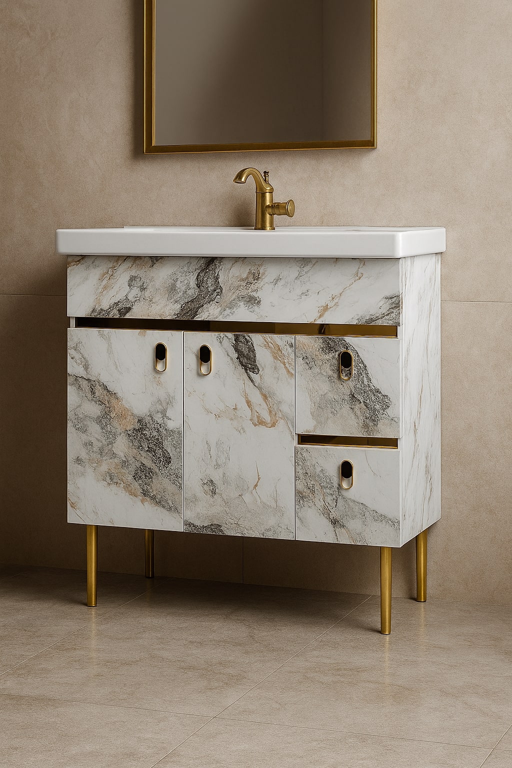 MizMo , HDHMR Bathroom Vanity , 32x18 , Floor Mounted , Waterproof Cabinet with Soft Close & Storage , 3310