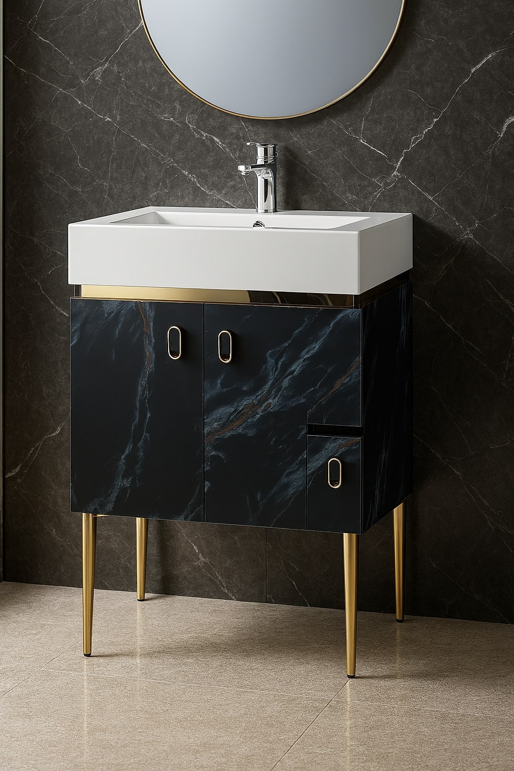 MizMo , HDHMR Bathroom Vanity , 32x18 , Floor Mounted , Waterproof Cabinet with Soft Close & Storage , 3308