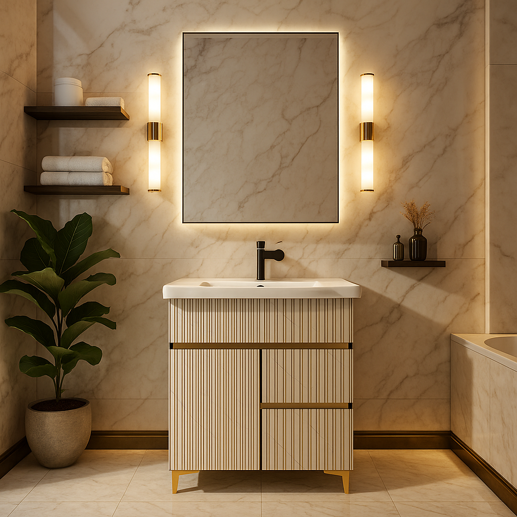 HDHMR Bathroom Vanity , 24x18 , Dual Mount (Wall/Floor) Waterproof Cabinet with Soft Close & Storage , 2309