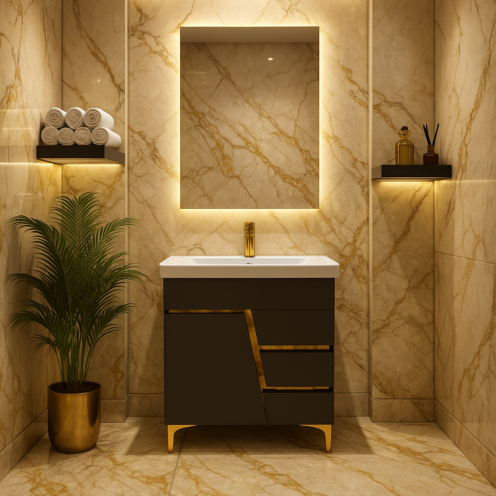 HDHMR Bathroom Vanity , 24x18 , Dual Mount (Wall/Floor) Waterproof Cabinet with Soft Close & Storage , Z HDMR 2433