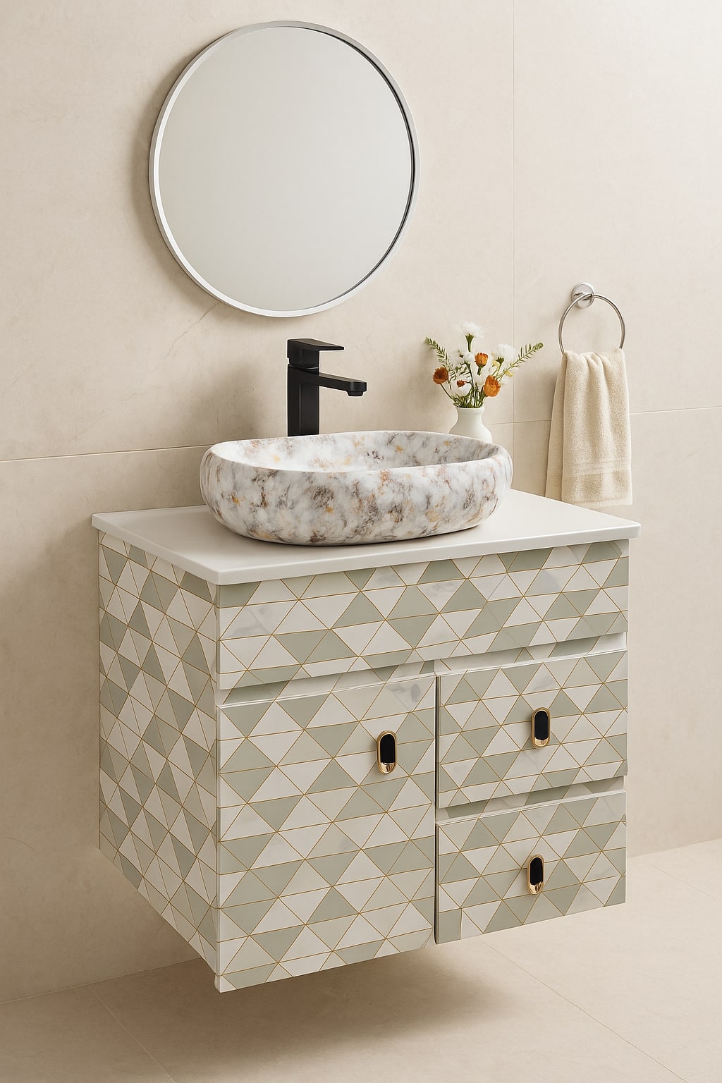 HDHMR Vanity Combo by Mizmo – 24x18 Inch Bathroom Set with Marble Top, Designer Counter-Top Basin, 12