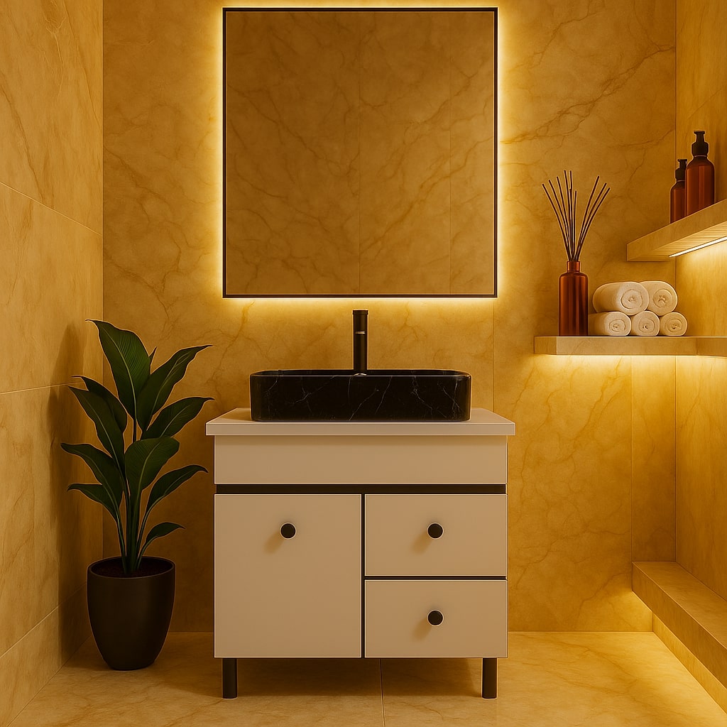 HDHMR Vanity Combo by Mizmo – 24x18 Inch Bathroom Set with Marble Top, Designer Counter-Top Basin, 12