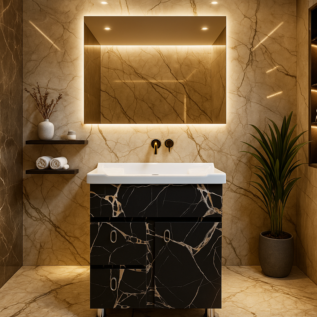 MizMo , HDHMR Bathroom Vanity , 24x18 , Dual Mount (Wall/Floor) Waterproof Cabinet with Soft Close & Storage , 2118