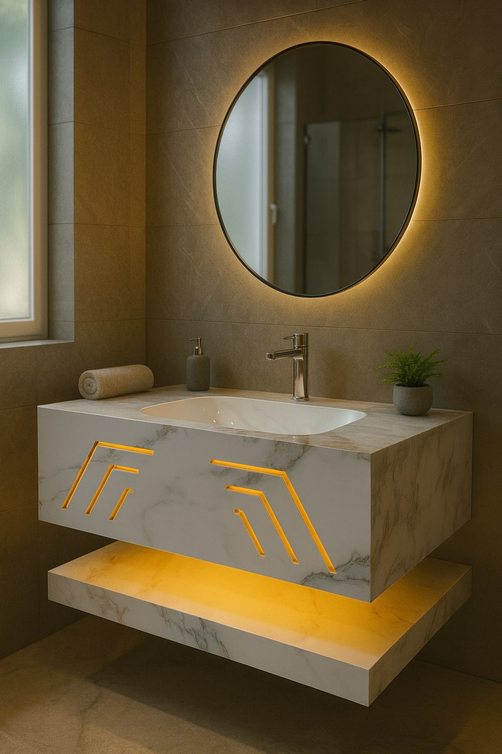 Mizmo Stone Vanity, Under Mount Basin,with LED, 32″, 800*500*200 mm, Model No. – Js 021